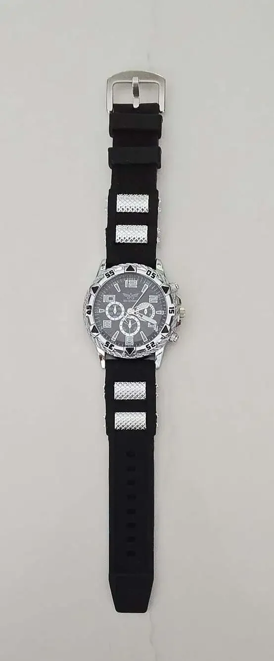 Zhowe men's silver-tone Quartz Chronograph style sports watch with black silicon